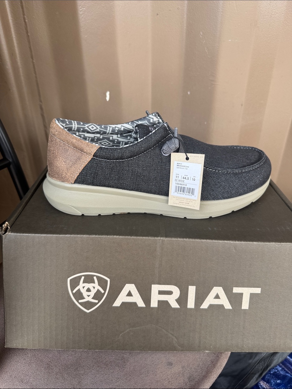 Ariat Men's Dark Gray Slip-On Loafer with Patterned Lining
